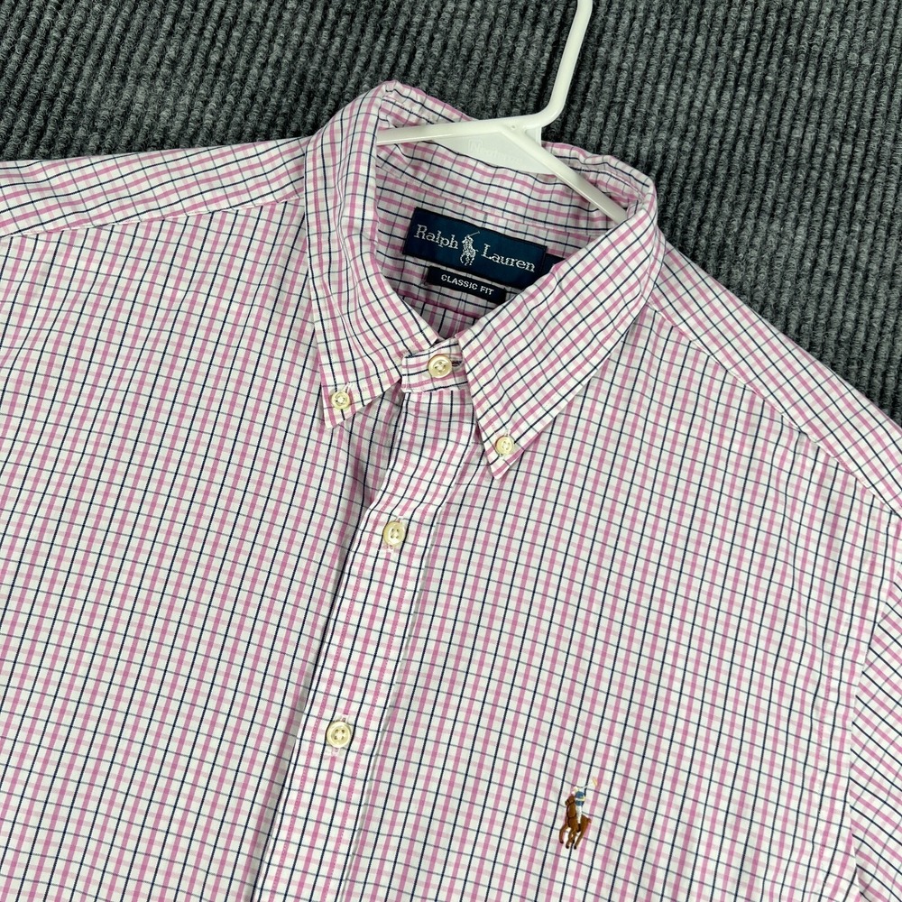 Ralph Lauren Shirt Mens 17 Pink Check Long Sleeve Button Down Classic Flesh Pony